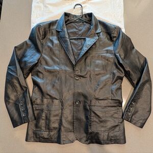 Men's Classic Black Faux Leather Blazer